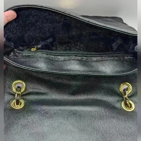 DKNY Black Quilted Leather Flap Shoulder Bag - Picture 4 of 7